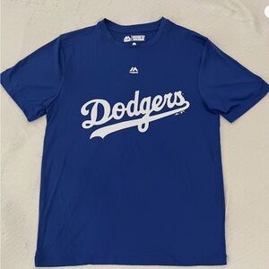 Majestic Evolution Cool Base LA Dodgers Tee Shirt Blue Wick Dry Material Men